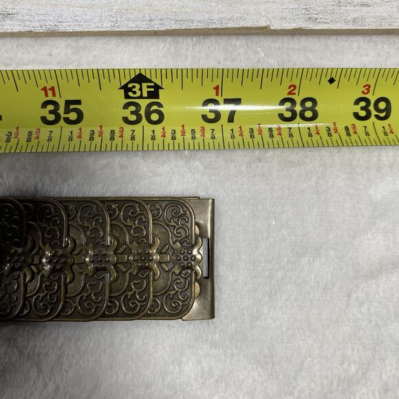 Vintage Gold Bronze Tone Metal Scalloped Fish Scale Stretch Belt Boho Festival - Picture 8 of 8